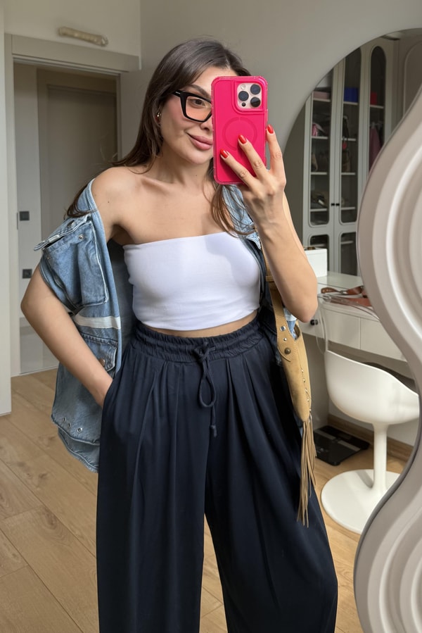 Billie Lacivert  Modal Şalvar Pantolon
