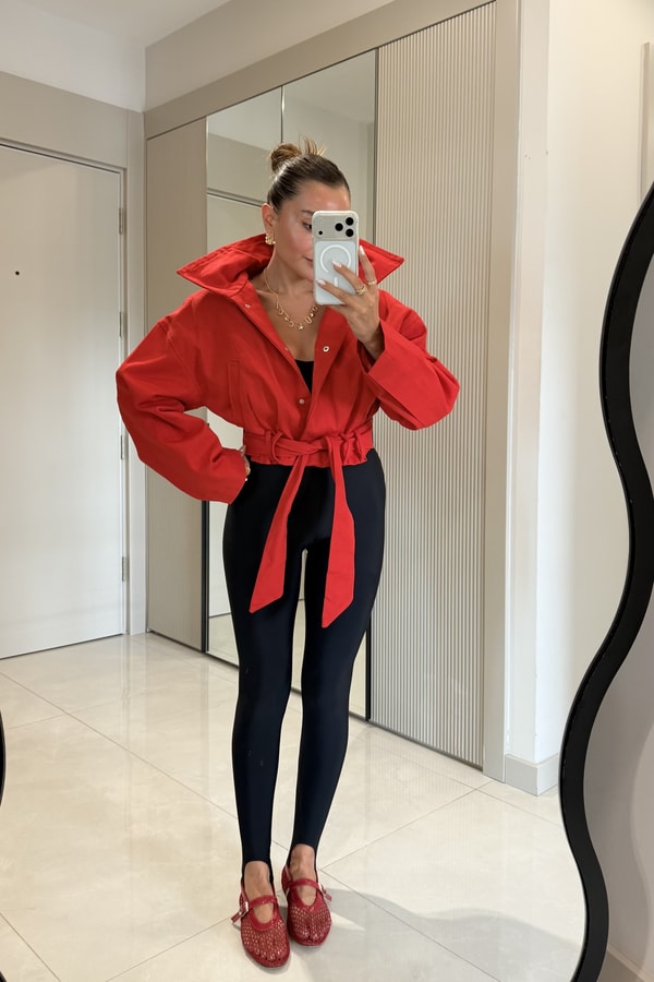 Blader Kırmızı Kuşaklı Gabardin Ceket