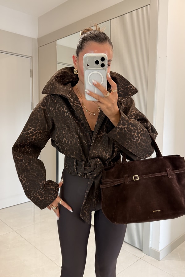 Blader Leopar Kuşaklı Gabardin Ceket
