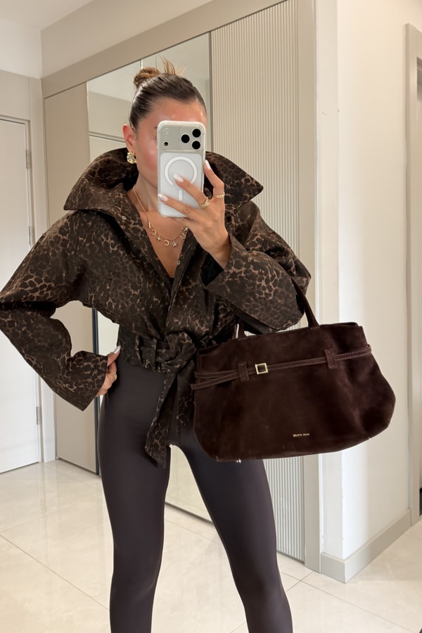 Blader Leopar Kuşaklı Gabardin Ceket