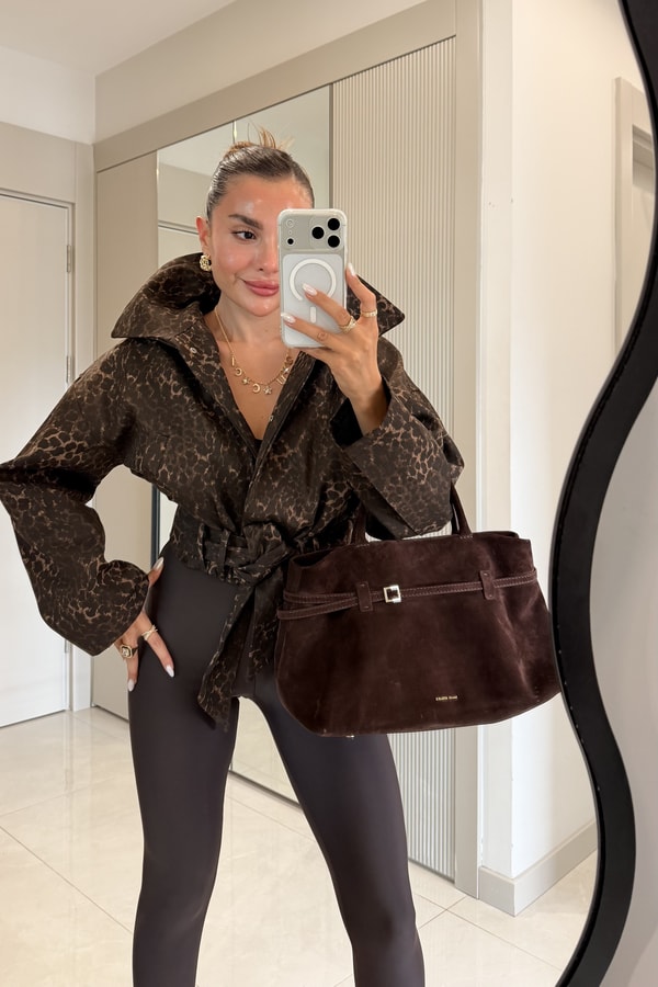 Blader Leopar Kuşaklı Gabardin Ceket