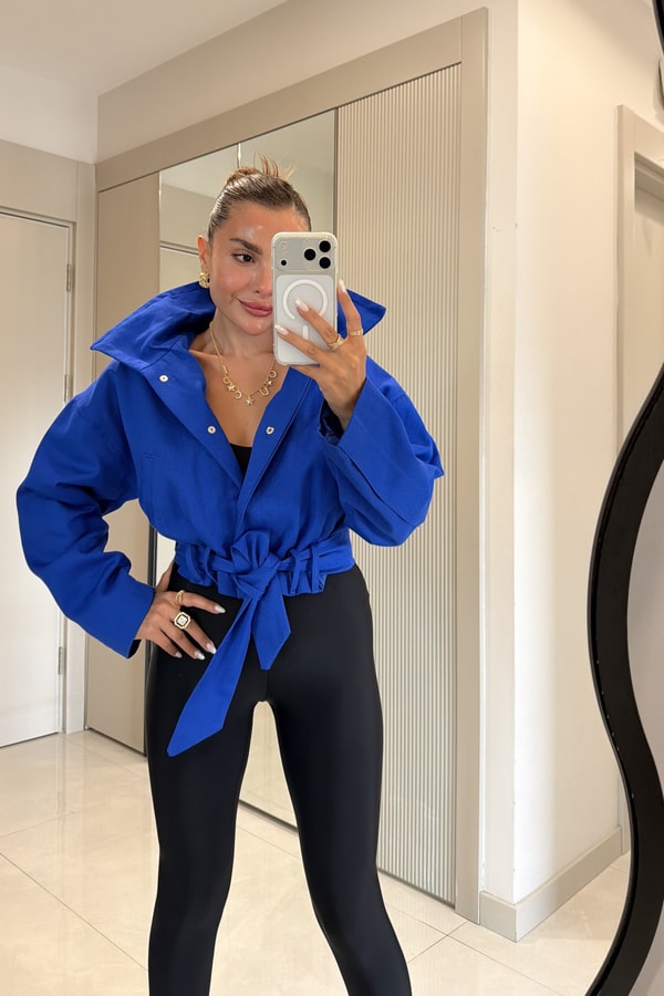 Blader Saks Kuşaklı Gabardin Ceket