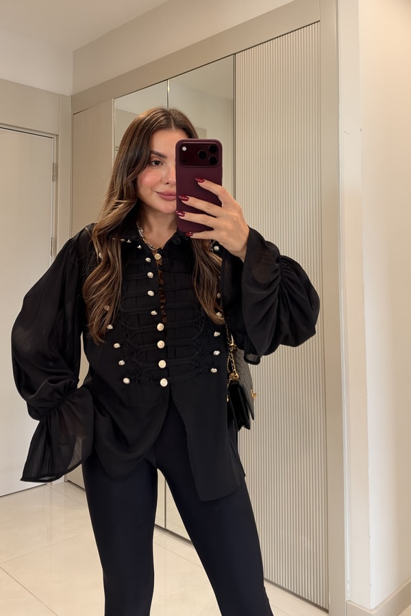 Blaken Siyah Tül Napolyon Gömlek