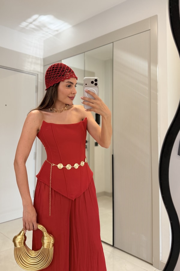 Blow Kırmızı Straplez Korse Bluz