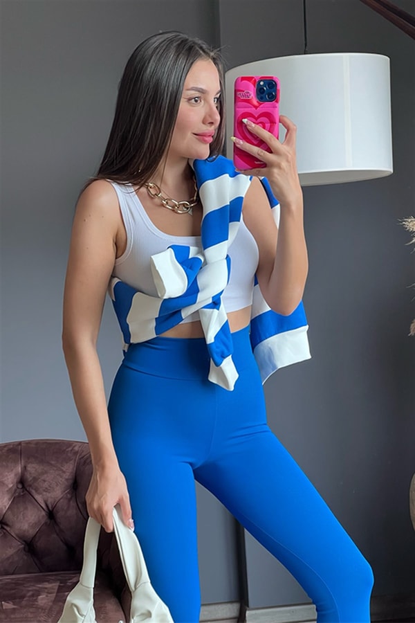 Blue white şeritli şardonlu sweat