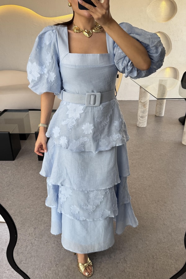 Bogie Mavi Kat Kat Kemerli Elbise