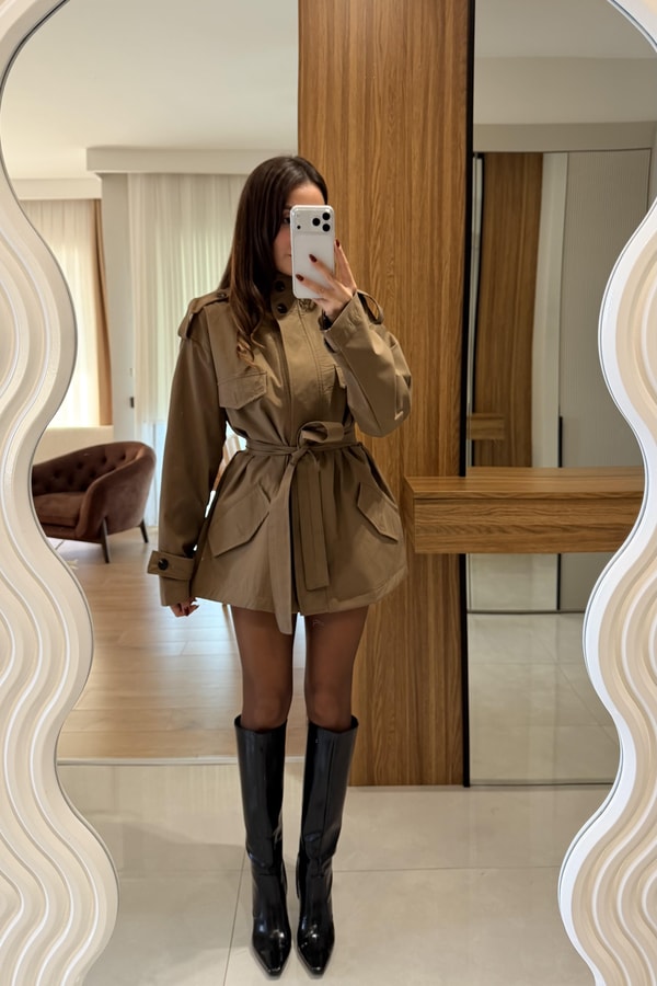 Bohemia Camel Kuşaklı Trenç