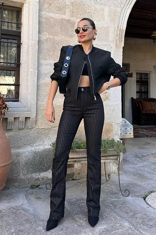 Bond Çizgili İspanyol Pantolon