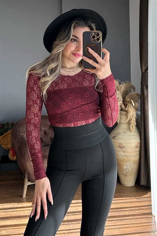 Bordo dantelli crop bluz