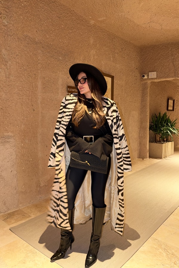 Brandy Zebra Desen Uzun Kaban
