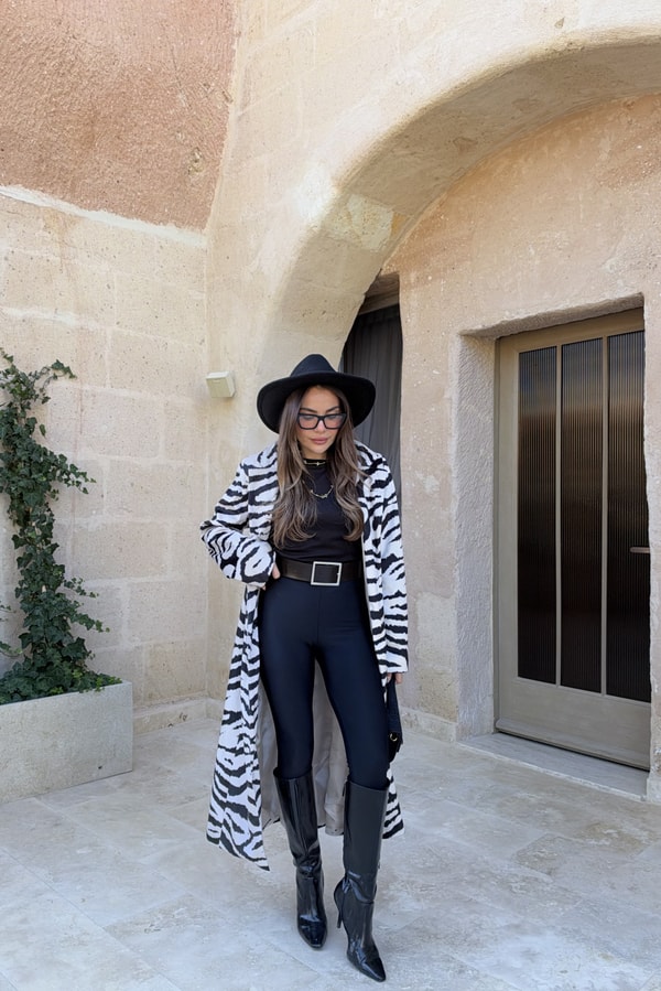 Brandy Zebra Desen Uzun Kaban