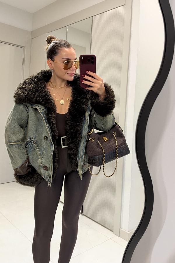 Breda Teddy Detaylı Denim Premium Mont