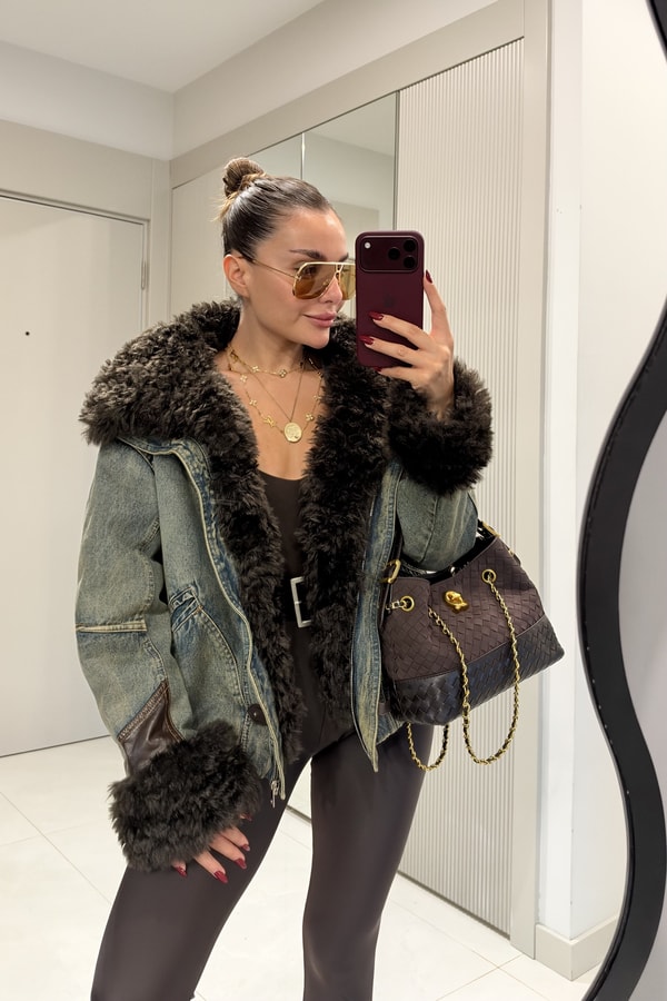 Breda Teddy Detaylı Denim Premium Mont