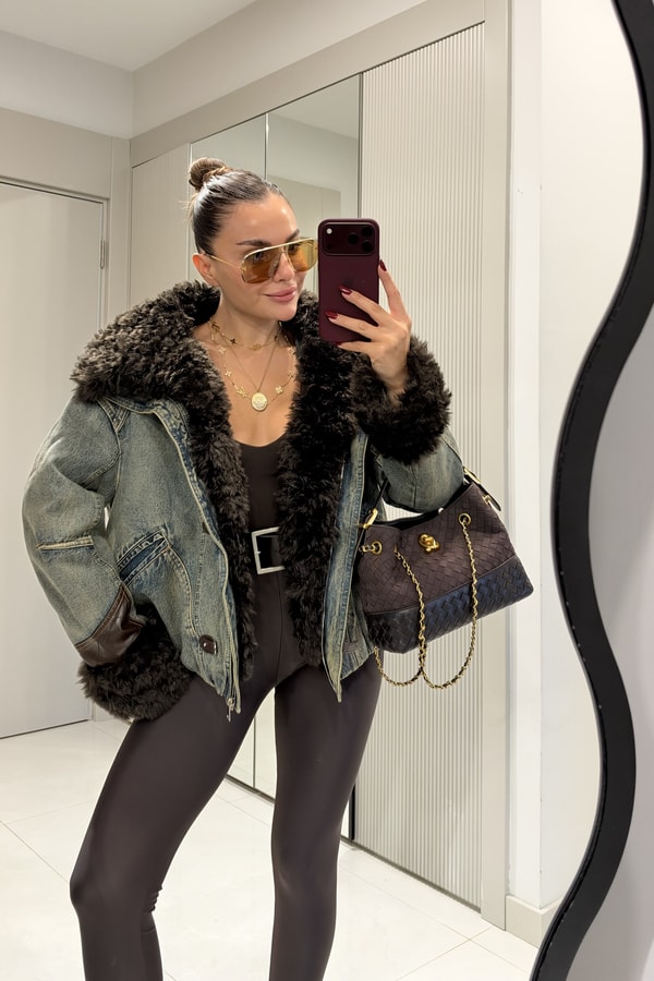 Breda Teddy Detaylı Denim Premium Mont