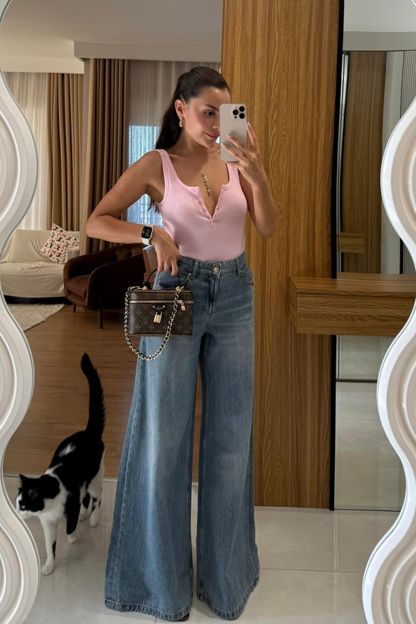 Brenda Darkblue Geniş Paça Jean