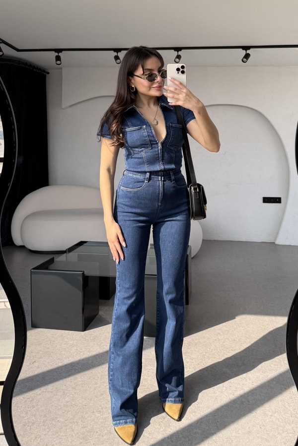Brescia Denim Fermuarlı Tulum 