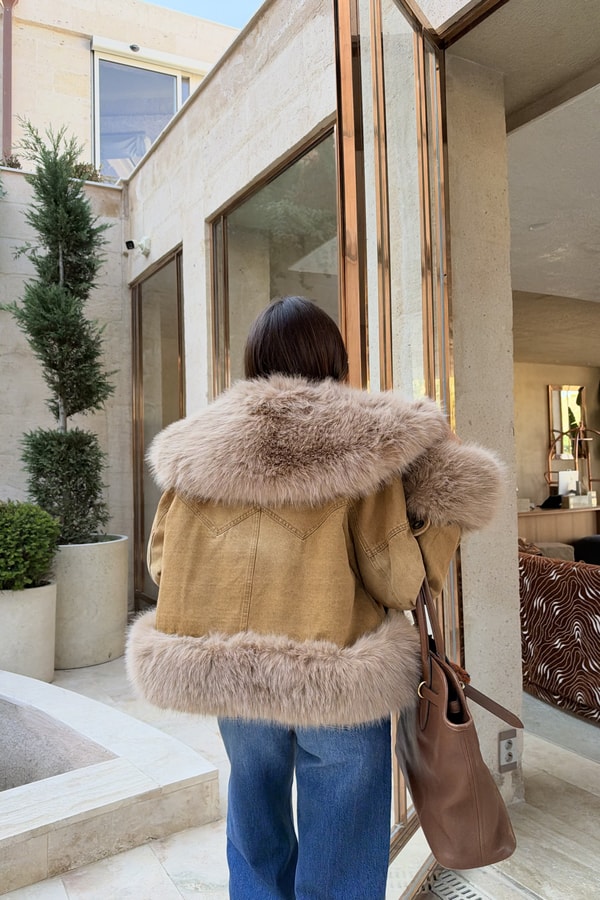 Brest Hardal İçi Kapitone İthal Denim Kürklü Mont