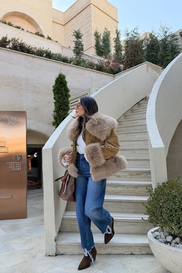 Brest Hardal İçi Kapitone İthal Denim Kürklü Mont