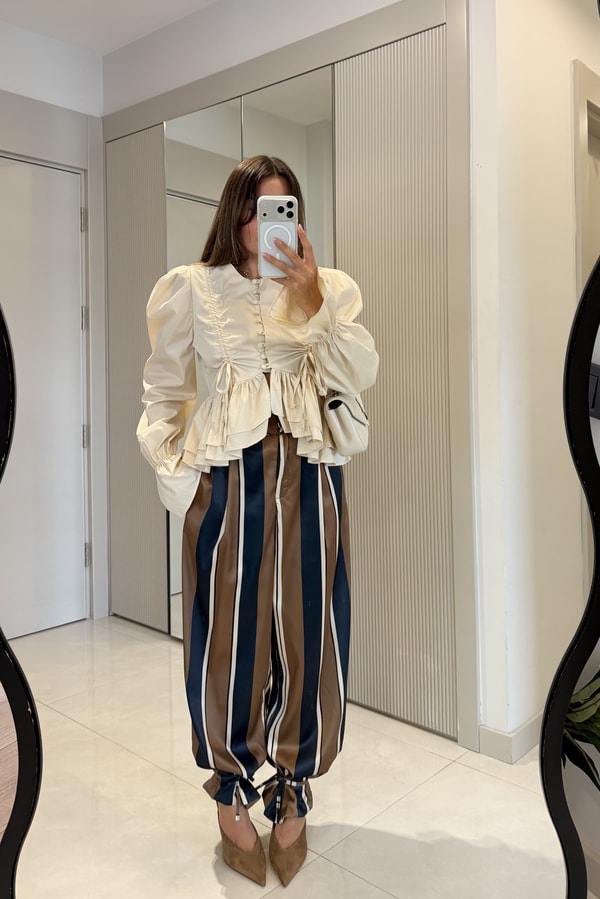 Bright Çizgili Paçası Lastikli Pantolon