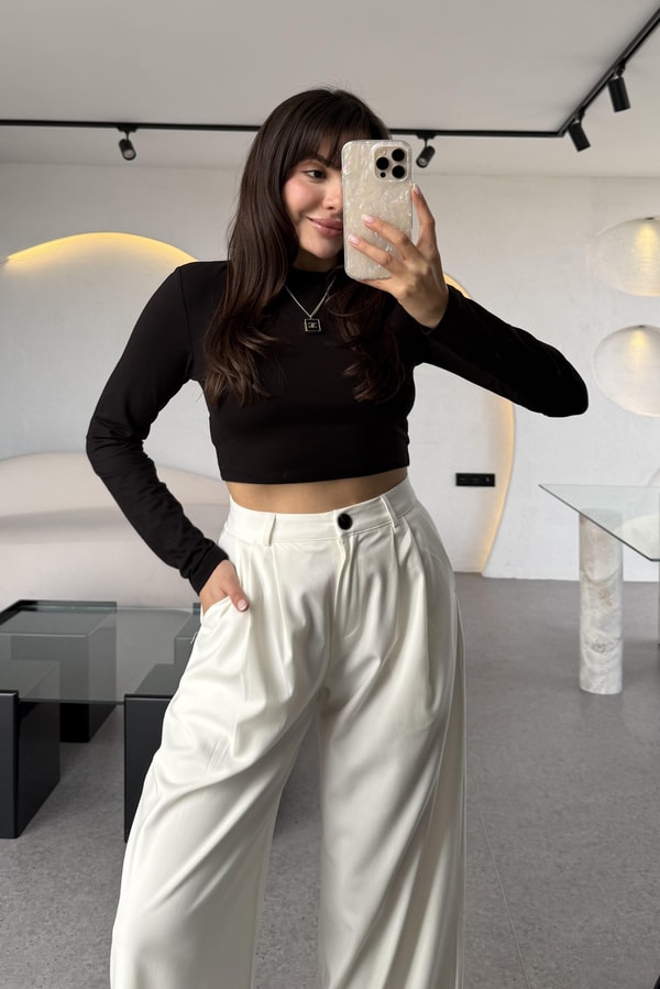 Brodhe Siyah Uzun Kollu Crop