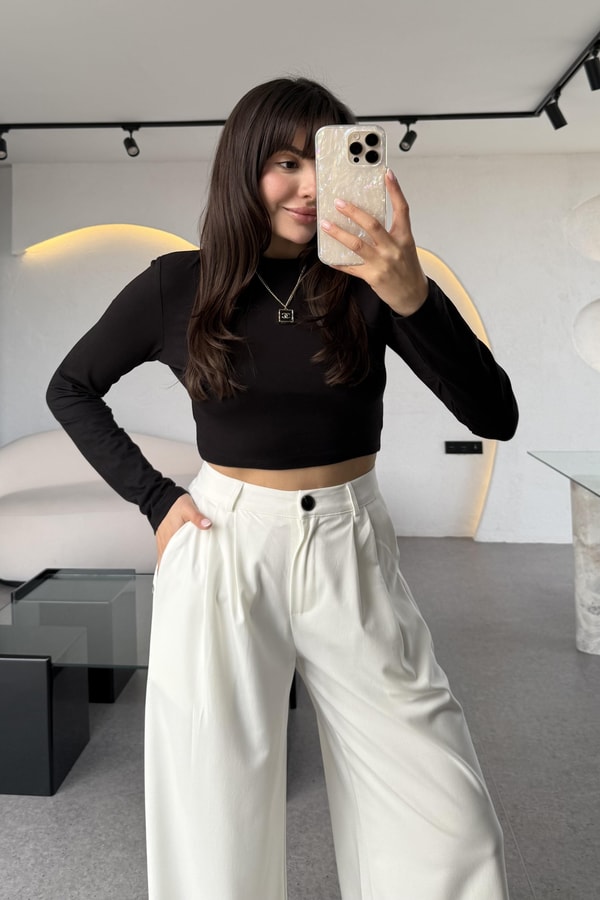 Brodhe Siyah Uzun Kollu Crop