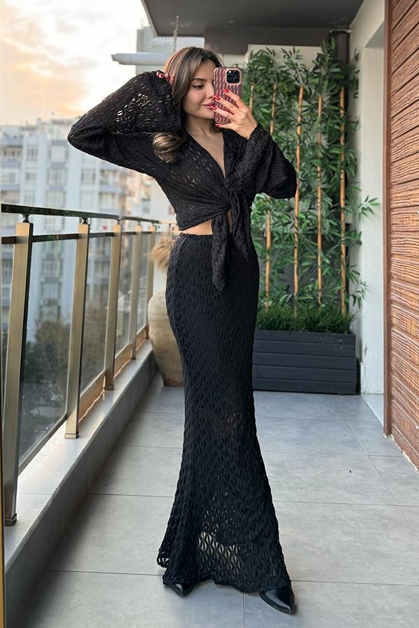 Caelina Yumuşak Dokulu Dantel Etek Gömlek Takım