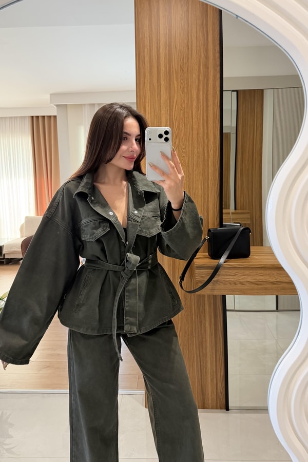 Callow Haki Kuşaklı Denim Takım
