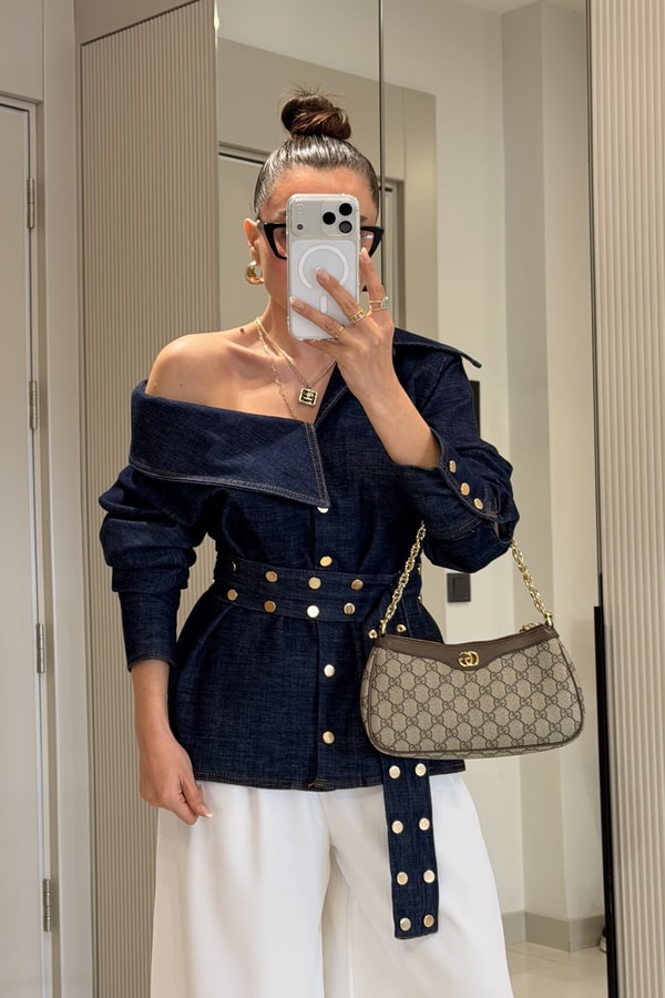 Calmen Denim Zımba Kuşaklı Gömlek