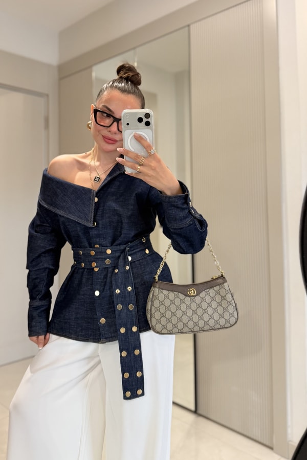 Calmen Denim Zımba Kuşaklı Gömlek