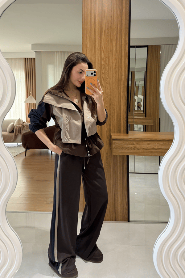 Camila Kahve Trenç Detay Takım
