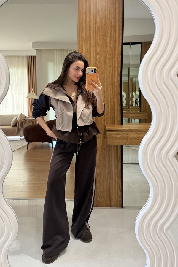 Camila Kahve Trenç Detay Takım