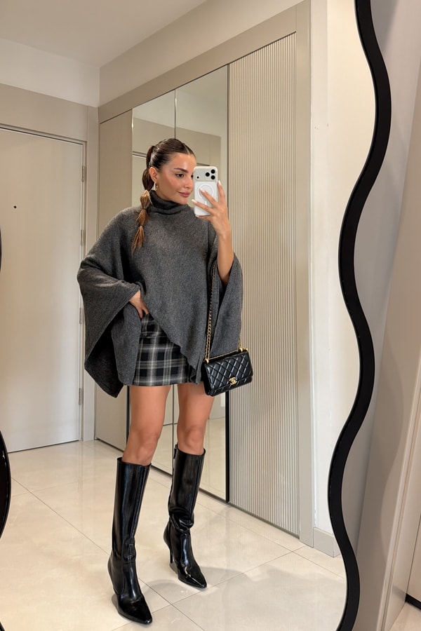 Camilla Antrasit Asimetrik Boğazlı Panço