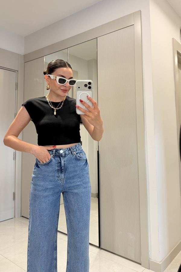 Candy Siyah Basic Dilvin Crop Top