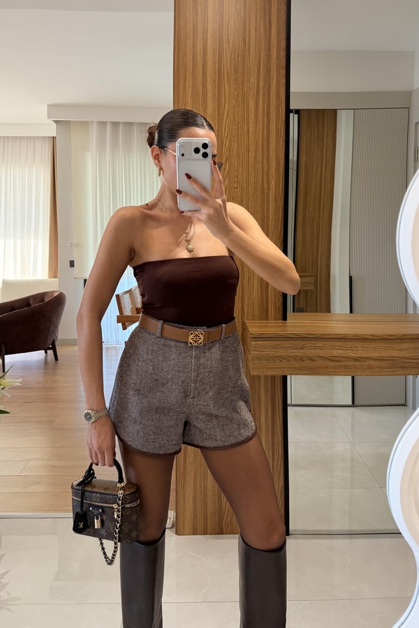 Caprita Kahve Straplez Göğüs Pedli Crop