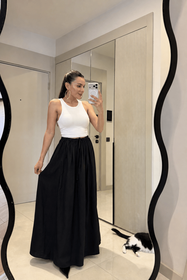 Carlen Siyah Beli Bağlamalı Maxi Etek