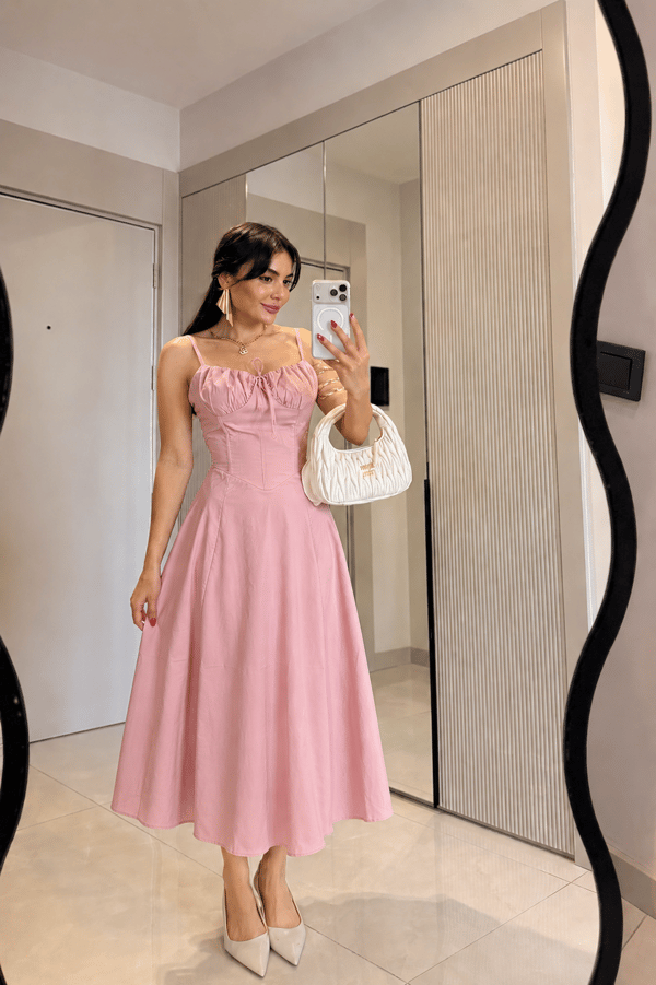 Castel Pembe Korse Askılı Elbise