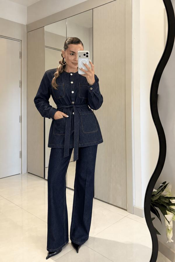 Celery Denim Kuşaklı Takım