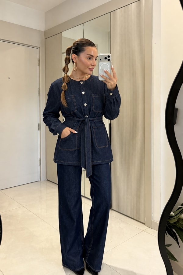 Celery Denim Kuşaklı Takım