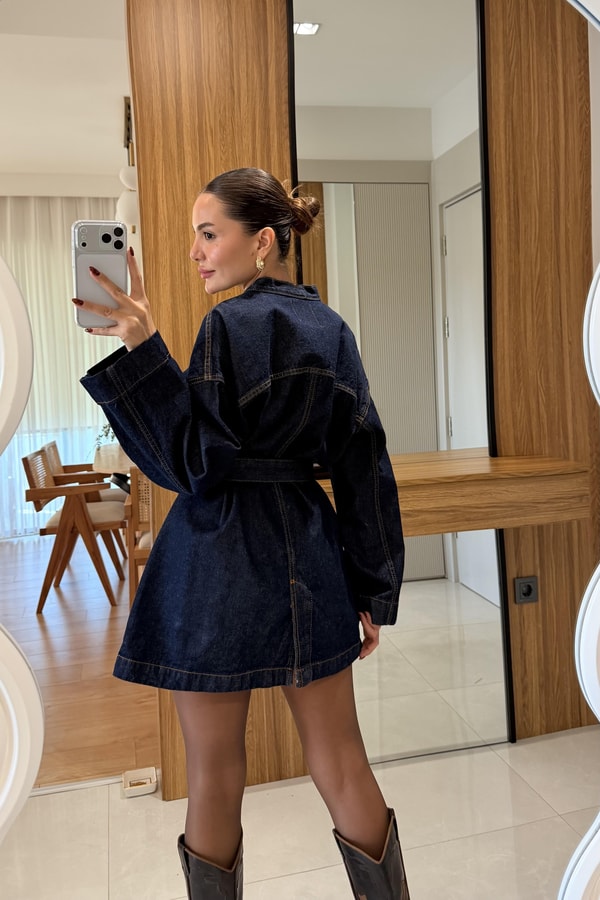 Cendre Denim Kuşaklı Ceket