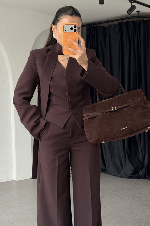Cherva Kahve Şallı Blazer Ceket