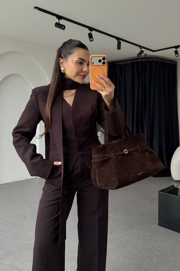 Cherva Kahve Şallı Blazer Ceket