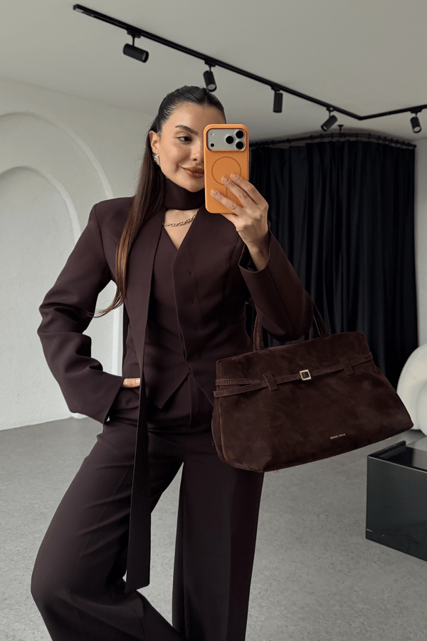 Cherva Kahve Şallı Blazer Ceket