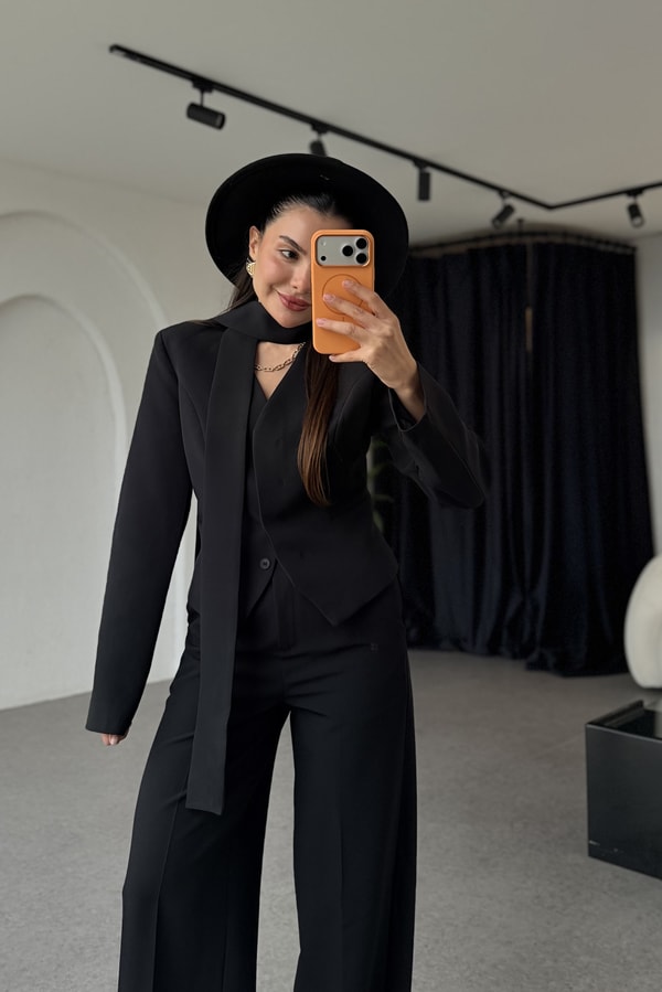 Cherva Siyah Şallı Blazer Ceket