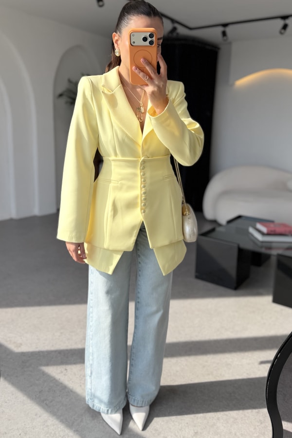 Cindy Sarı İkili Premium Blazer Ceket
