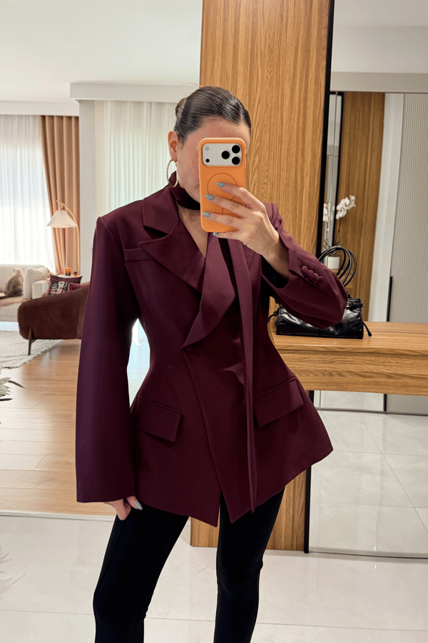 Classy Bordo Şal Detaylı Blazer 