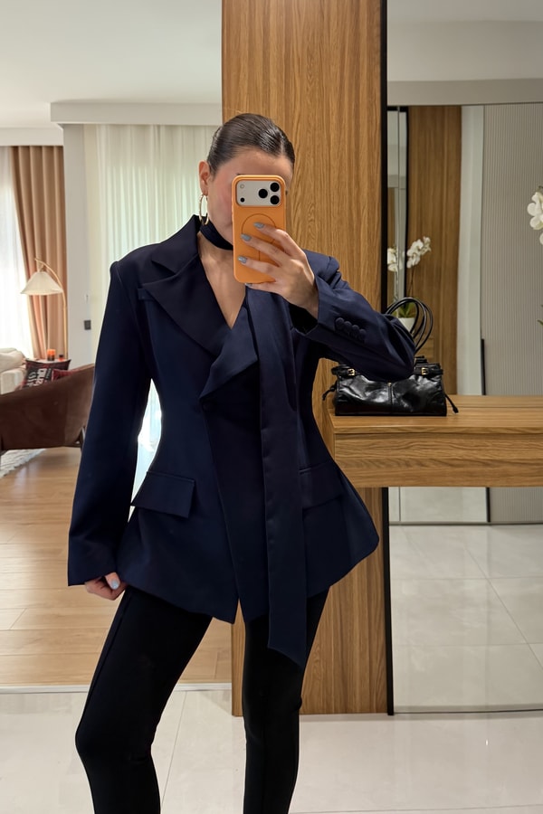 Classy Lacivert Şal Detaylı Blazer 