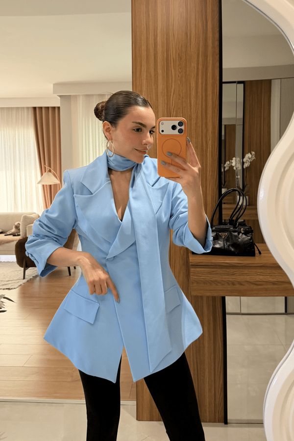 Classy Mavi Şal Detaylı Blazer 