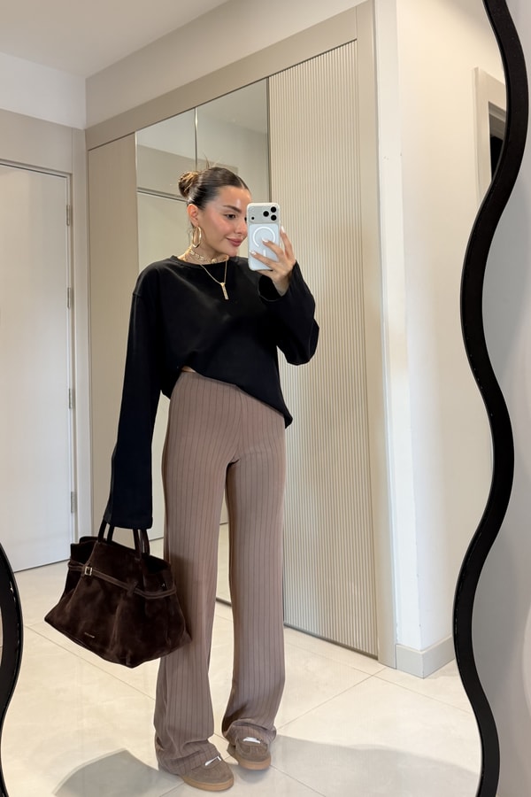 Cliona Camel Çizgili Oys Modal İspanyol Pantolon