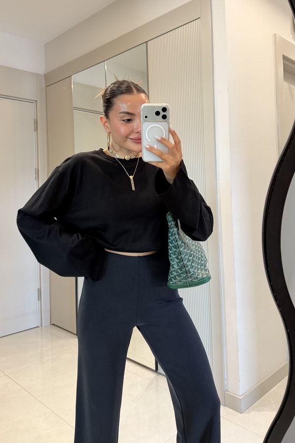 Cliona Soluk Siyah Oys Modal İspanyol Pantolon