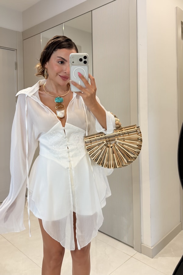 Cloys Beyaz Korse Detaylı Şifon Gömlek
